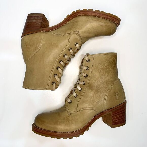 Frye Sabrina Stonewashed Leather Lace Up Chunky Heeled Combat Ankle Booties 6.5 - Picture 4 of 9